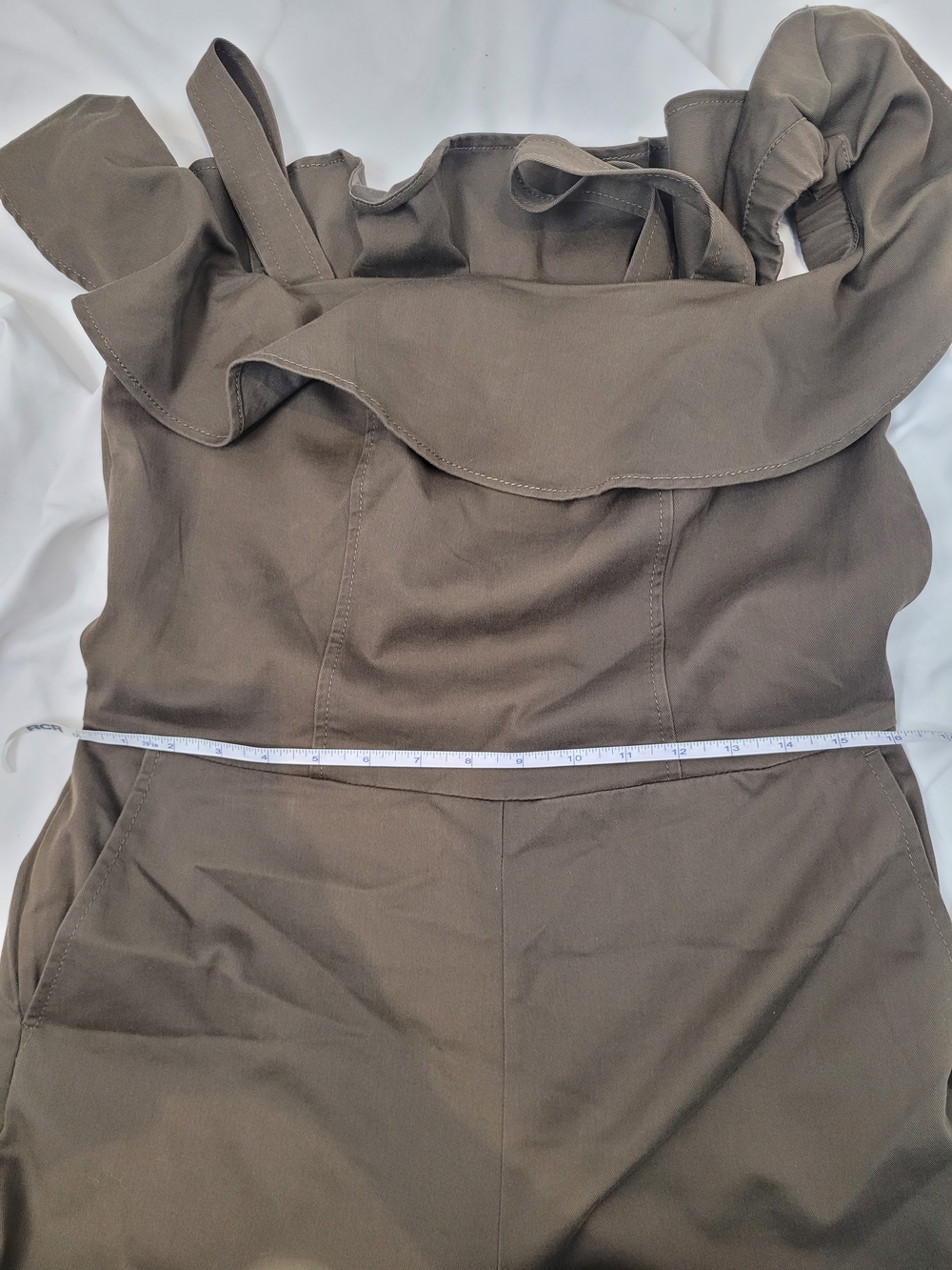 Banana Republic NWOT Olive Off-Shoulder Ruffle Jumpsuit with Tie Waist  Size 4 - Picture 8 of 14